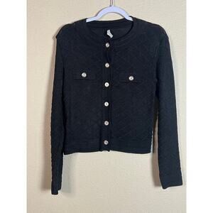 La Brea Ademar Malhas Women's Black Crewneck Cardigan Sweater Sz M